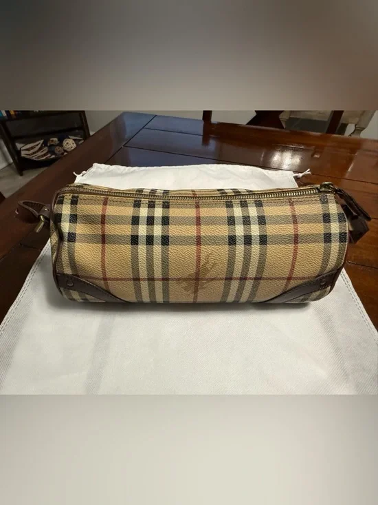 Auth. Vintage Burberry London Nova Check Barrel Baguette Bag Y2K Plaid Tan - Picture 6 of 10